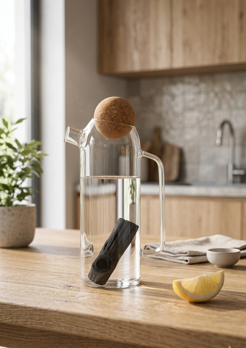 Duo Pureté : Carafe Borosilicate & 1 charbon Binchotan BIO Le Charbon Actif Français