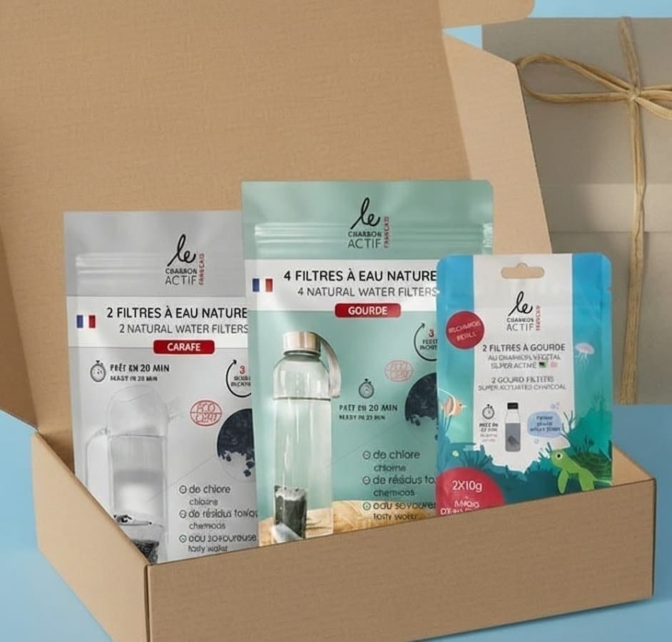 Pack découverte filtre à eau naturel et compostables Le Charbon Actif Français